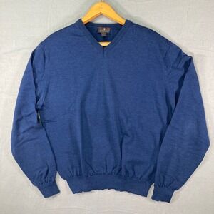 Toscano Mens XL Merino Wool V Neck‎ Sweater Blue Long Sleeve Italy Knit